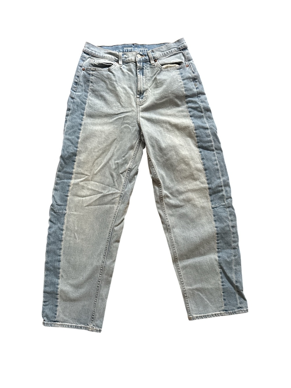 Two-Tone Light Blue Barrel High-Rise Women’s Jeans